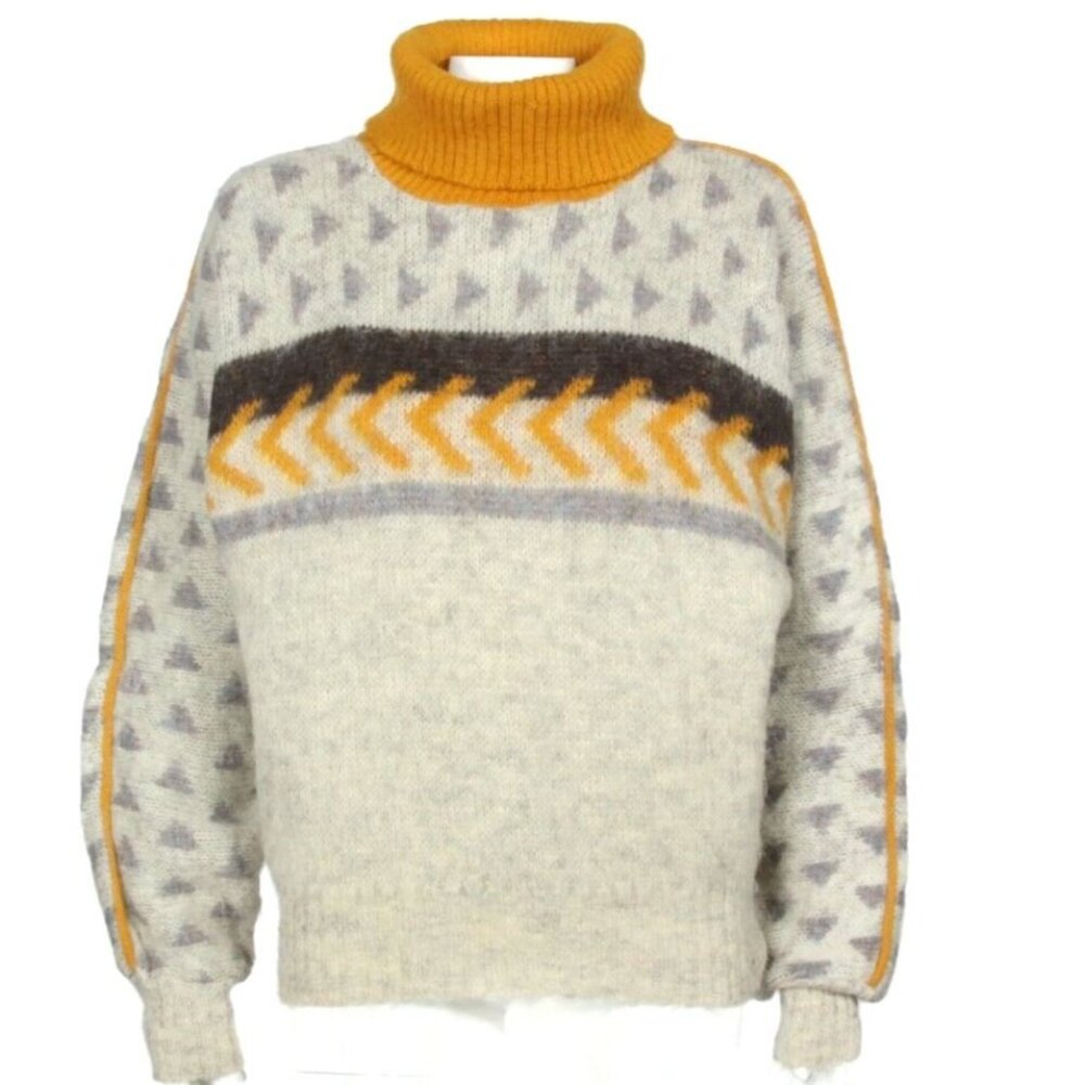 Vtg Alafoss Icewool Sweater Gray Arrow Nordic Knit 80s Iceland Pullover XS /234